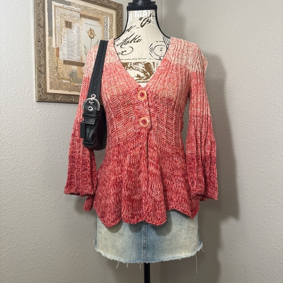 Anthropologie Sweaters - Anthropologie Sparrow Knitted Flowy Bell Sleeve Pink Red Cardigan Sz Small